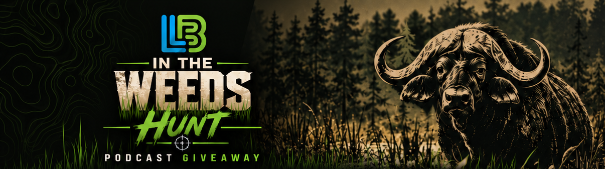 Lawn Buddy In The Weeds Hunt podcast giveaway, with a water buffalo standing in tall grass